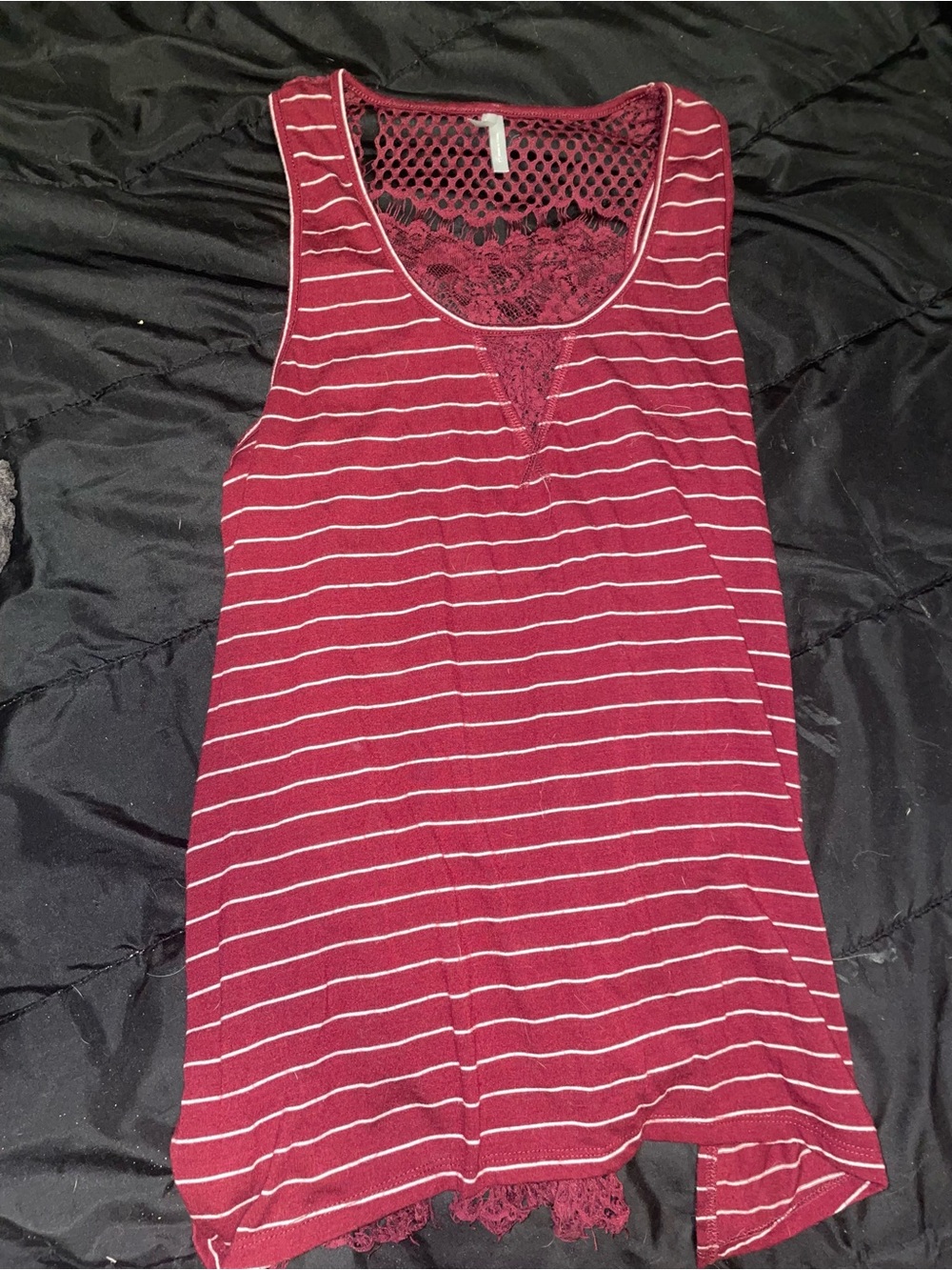 Vanity Women's Maroon Striped Lace-Back Tank top size large